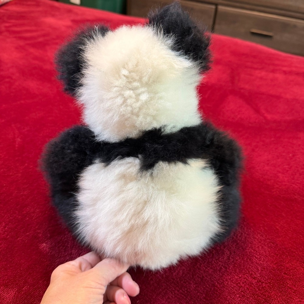 Classic Alpaca Panda Bear Plush Stuffed Animal Genuine Alpaca Fiber Black White - Picture 2 of 8